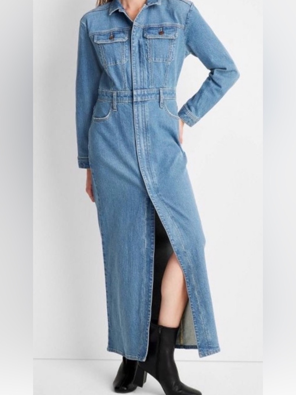 Universal thread Blue Denim Maxi Dress with Front Slit. USED